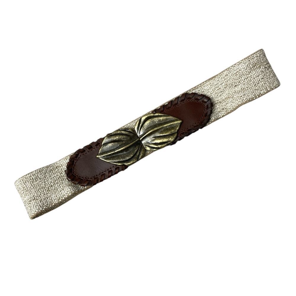 Another Line Elastic Belt S/M Brass Buckle Leaves Boho Bohemian Waist Stretch